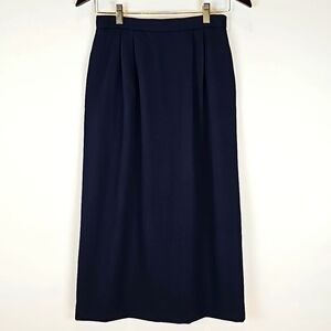 Lands' End Women's Wool Pleated A-Line Navy Blue Skirt Sz 6